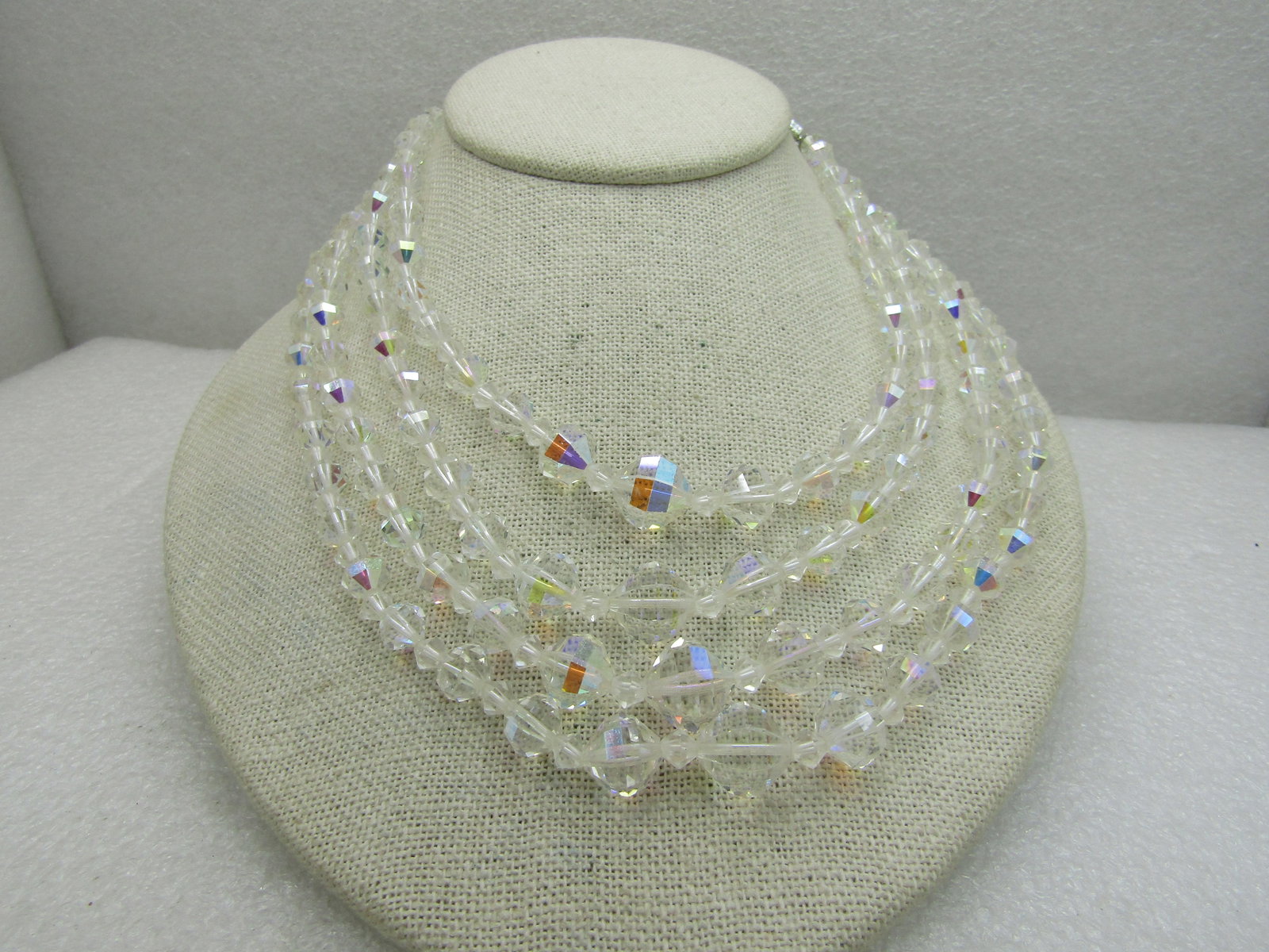 Vintage 4 Strand Aurora Borealist Crystal Necklace, 16" - 4