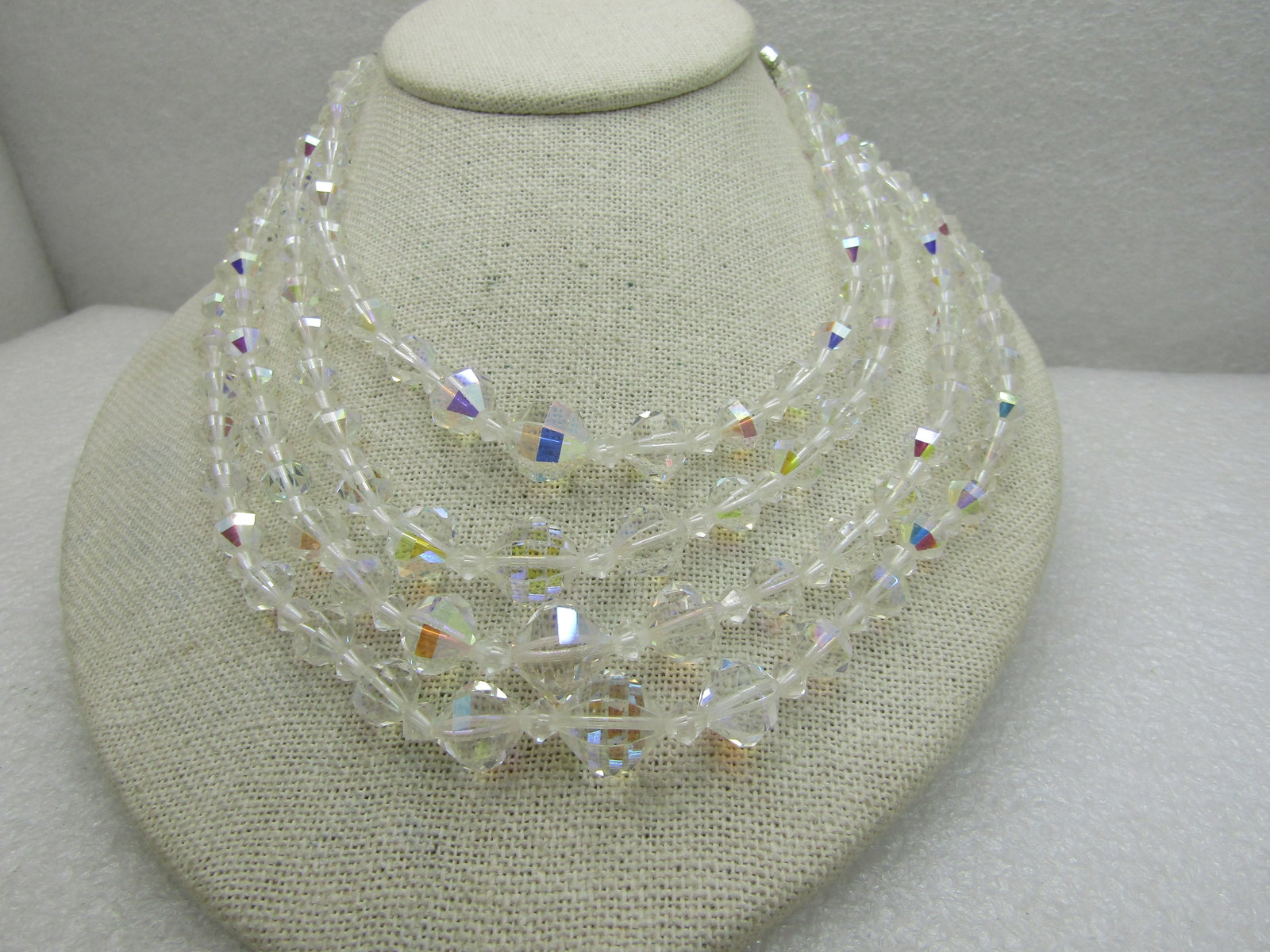 Vintage 4 Strand Aurora Borealist Crystal Necklace, 16" - 5