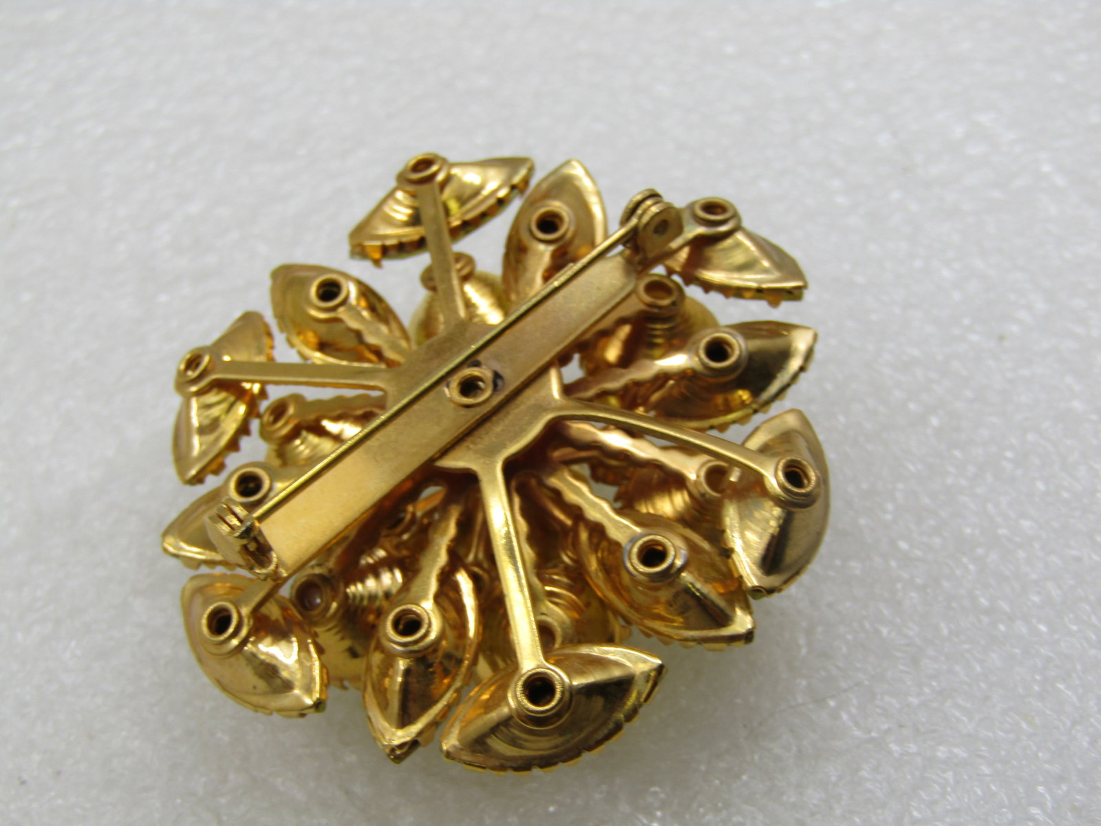 Vintage Yellow and Green Faux Pearl and Rhinestone Statement Brooch - 6