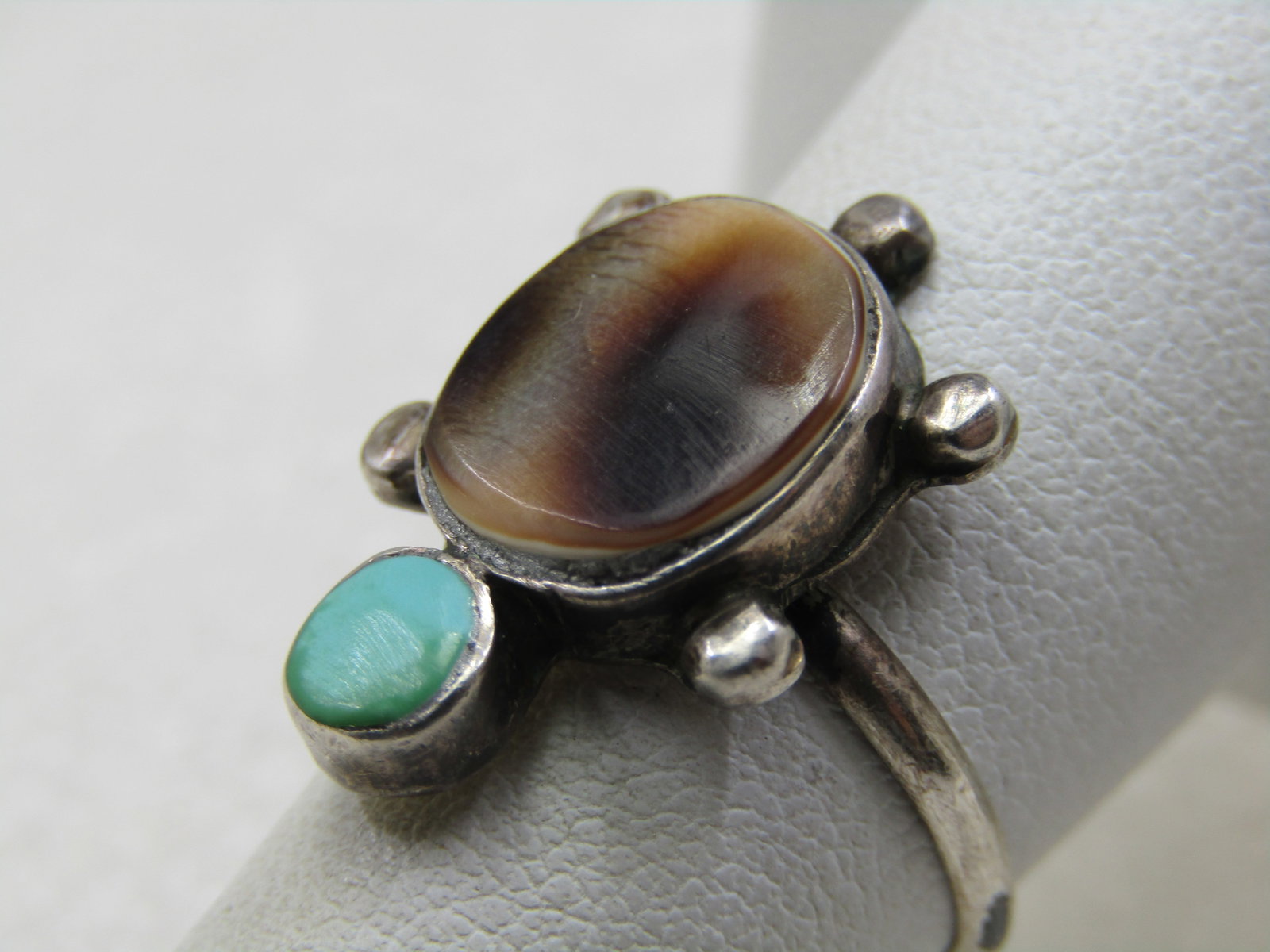 Vintage Southwestern Sterling Inlaid Turtle Ring, Sz. 5 - 4
