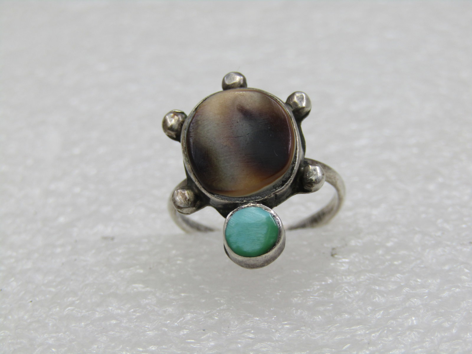 Vintage Southwestern Sterling Inlaid Turtle Ring, Sz. 5 - 5