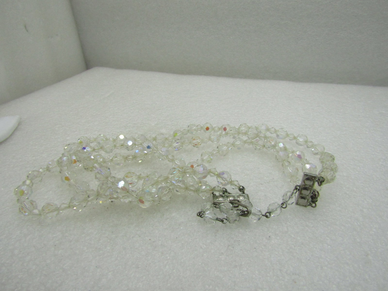 Vintage Triple Strand Aurora Borealis Beaded Necklace, Round Crystal, 16" - 5