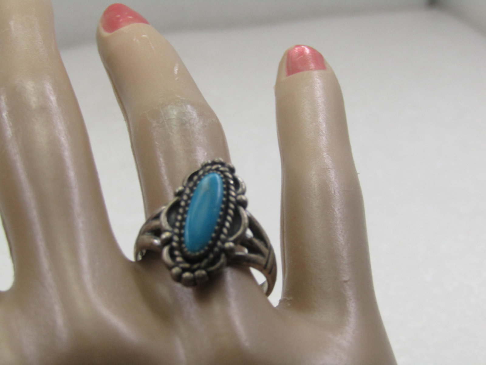 Vintage Sterling Southwestern Turquoise Ring, Sz. 9. 1960'-1970's, Signed - 6