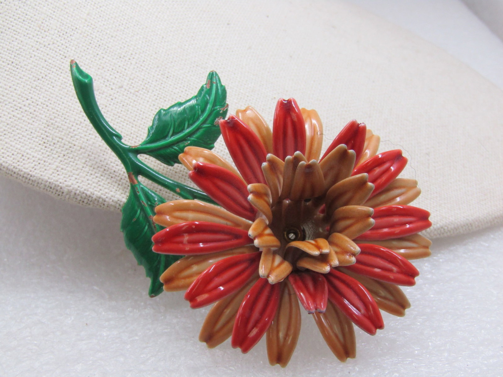 Vintage Enameled Dahlia Floral Brooch, 3.75", 1960's - 3