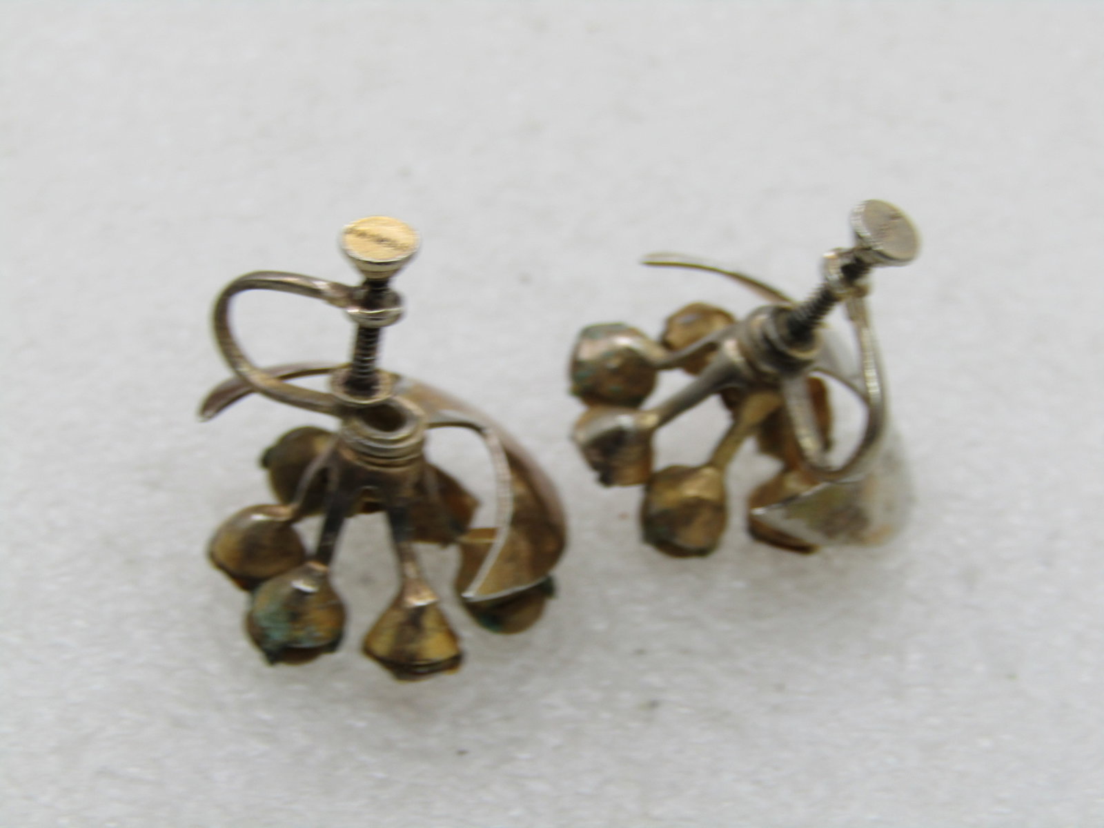 Vintage Sterling Rhinestone Crescent Earrings, Screw Back, 1950's-1960's - 4