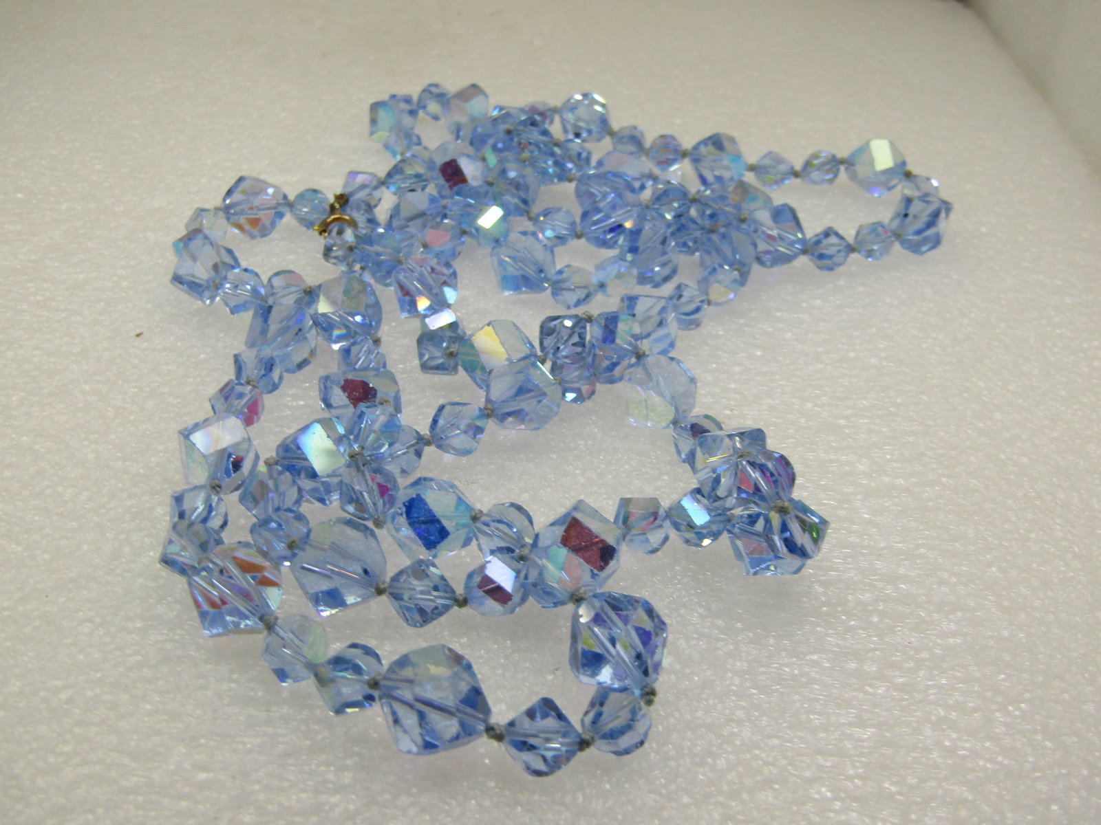 Vintage 50" Blue Aurora Borealis Rhinestone Necklce, Mid-Century - 4