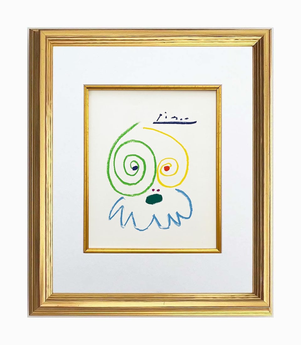 Picasso Lithograph 91 Tired worrior framed: Title: Picasso Lithograph 91 Tired worrior framed Description: Title: Tired worrior\nArtist: Pablo Picasso \nCountry: Spain \nMedium: Lithograph 91 \nMarks: Signed in plate, not numbered \nPaper Size: