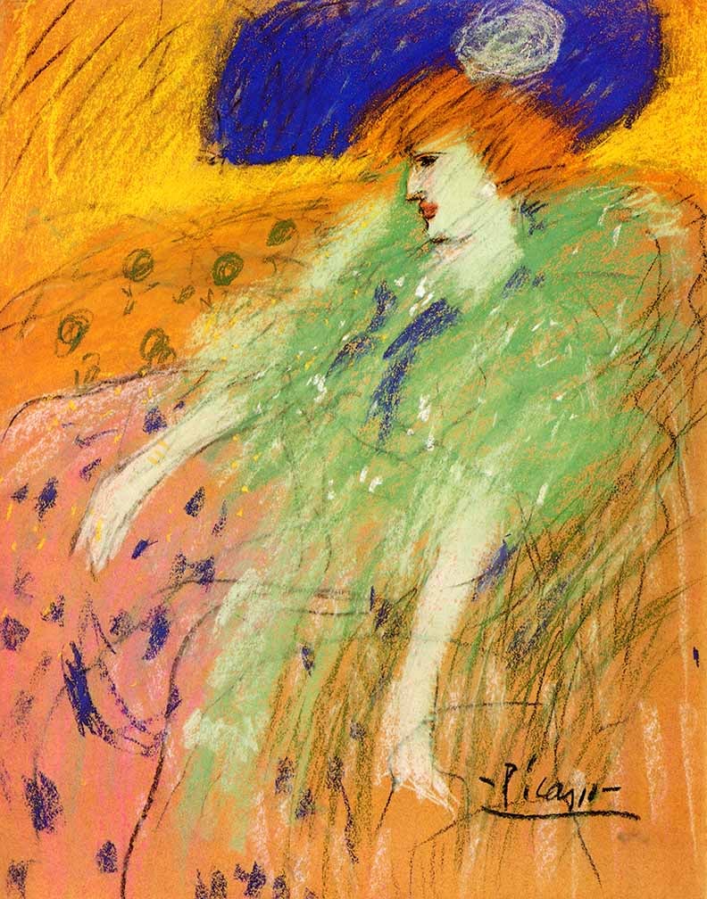 Picasso Giclee Woman in blue hat numbered edition: Title: Picasso Giclee Woman in blue hat numbered edition Description: Artist: Pablo Picasso \nTitle: Woman in blue \nMedium: Giclee \nMarks: L.E numbered \nPaper size: watercolor paper 19 x 13 inch \n
