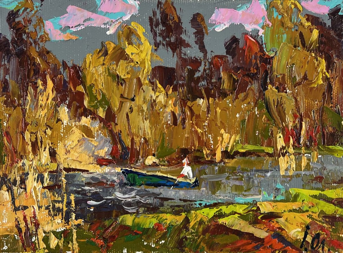 Oil painting Warm Autumn on the River Bank Oleksiy Ivanyuk - 3