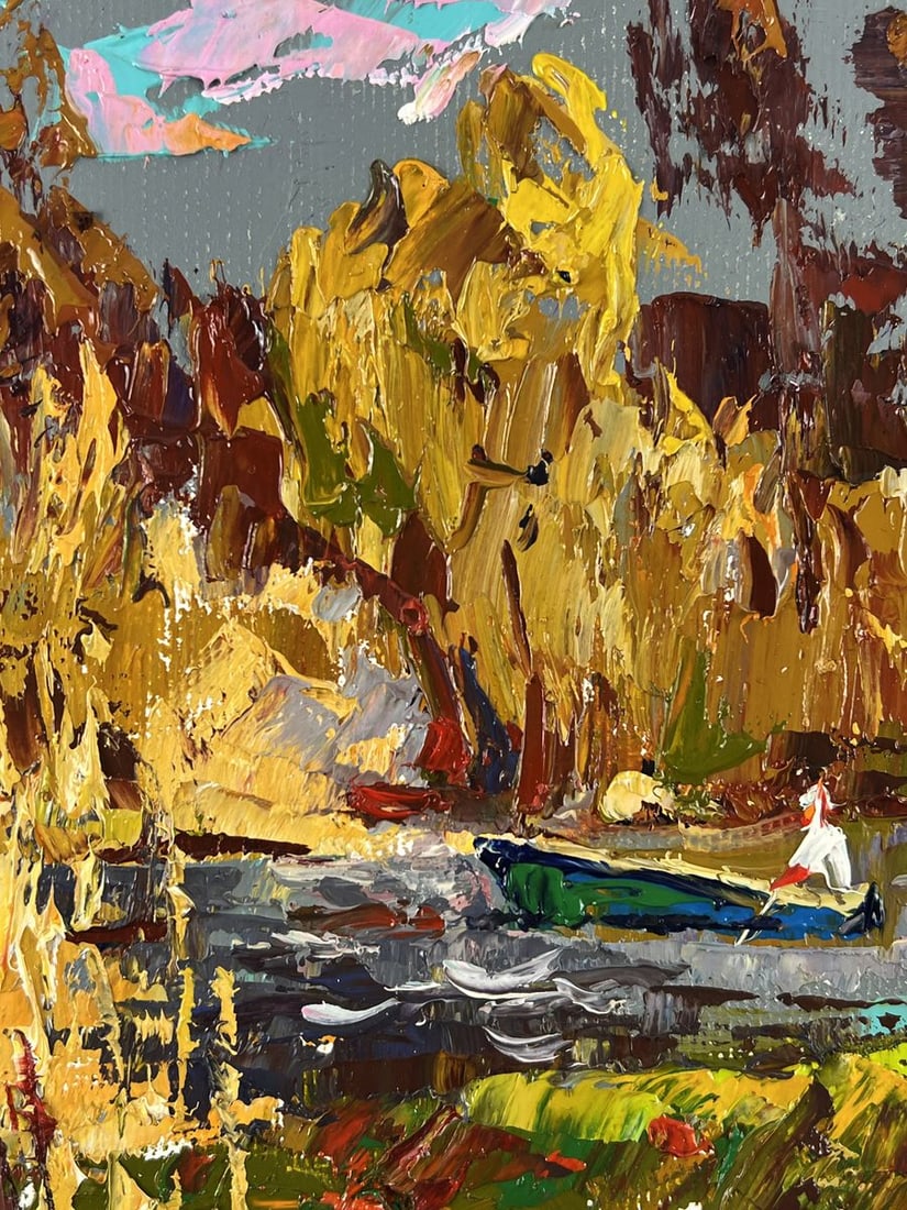 Oil painting Warm Autumn on the River Bank Oleksiy Ivanyuk - 4