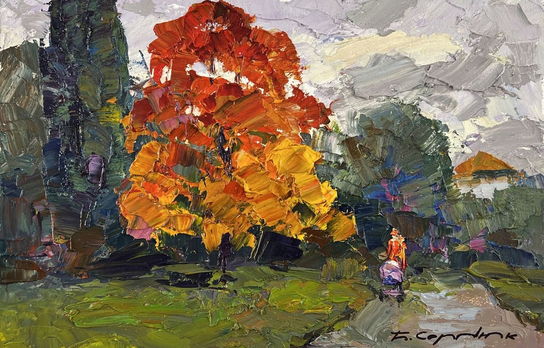 Oil painting Autumn Park in Cloudy Weather Boris Serdyuk - 3