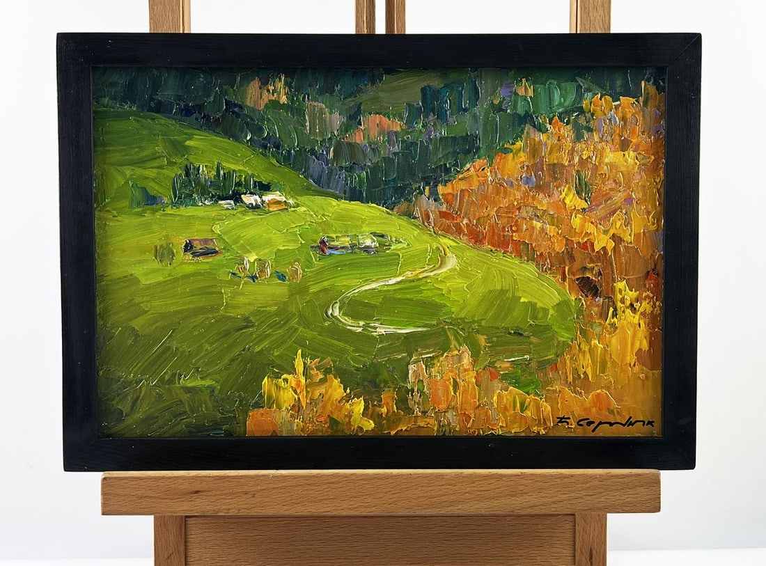 Oil painting Autumn Mountain View Boris Serdyuk: NoAAA6708*** ABOUT THIS PAINTING **** TITLE: "Autumn Mountain View"* ARTISTS: Boris Serdyuk* SIZE: 20x30 cm/7.87x11.81 inches'* MEDIUM: oil, cardboard* HAND PAINTED: Original painting from our