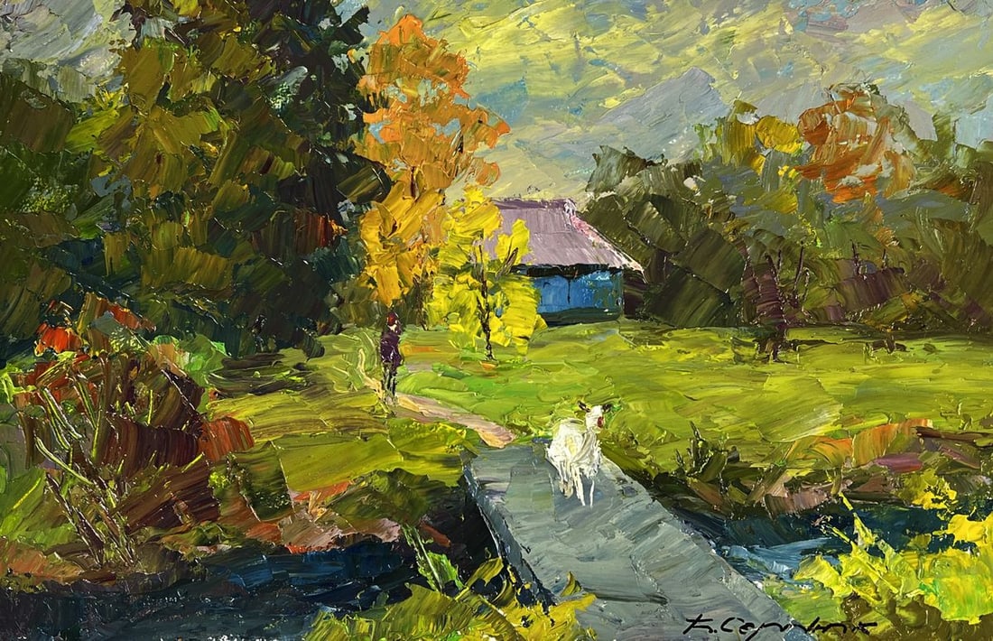 Oil painting A village among the autumn forest Boris Serdyuk - 3