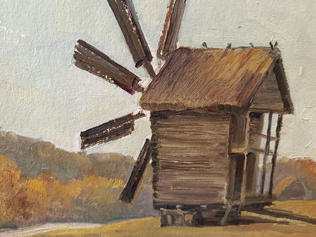 Oil painting A mill in an autumn field Unknown artist - 8