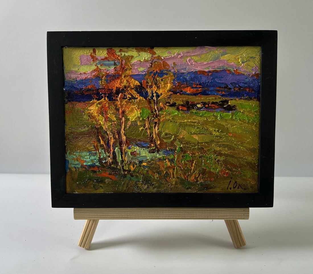 Oil painting Autumn horizon Oleksiy Ivanyuk: NoAAA5662The Oil painting Canvas titled "Autumn horizon" captures the essence of a landscape at the cusp of change, where nature's palette is transformed into a symphony of golds, reds, purples, and