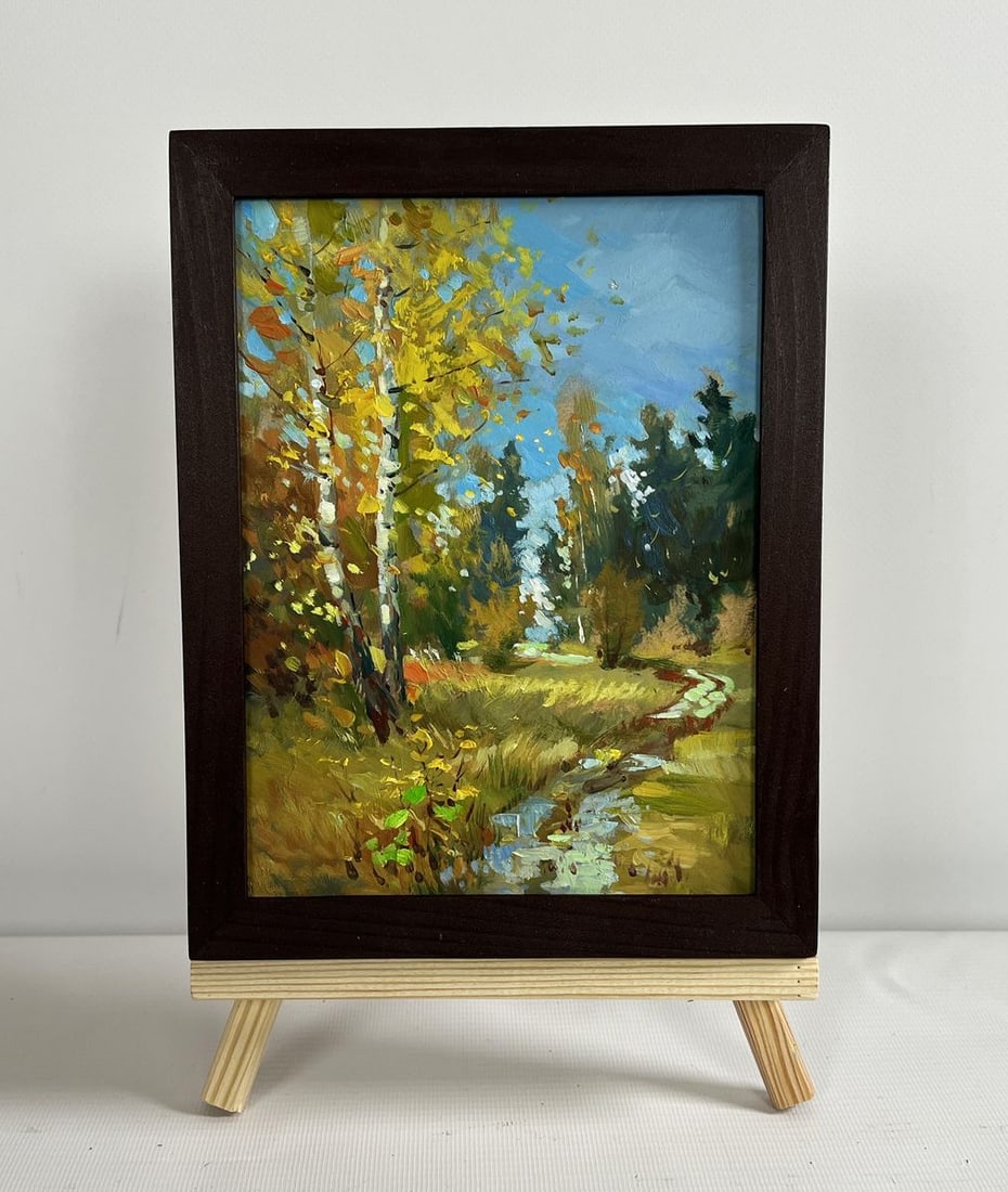 Oil painting Breath of the autumn forest Yuriy Suprunchuk: NoAAA4330The painting "Breath of the Autumn Forest" immerses the viewer in a picturesque landscape where nature unfolds its seasonal transformation in golden hues. The composition captures the