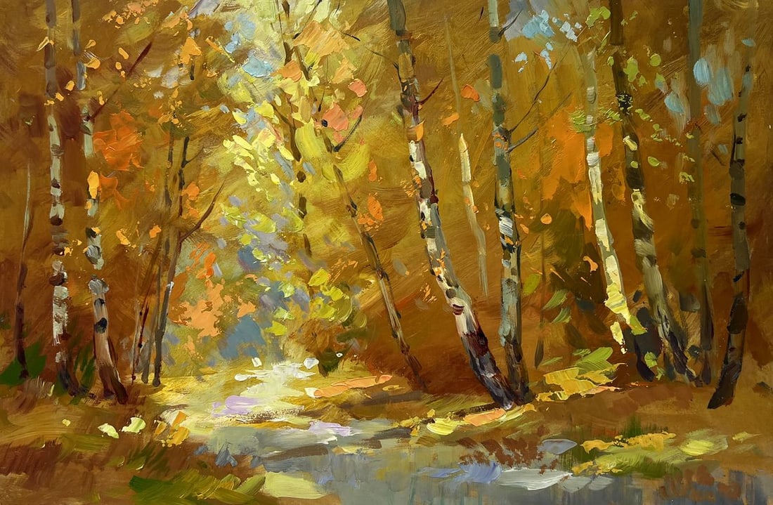 Oil painting Autumn birch grove Yuriy Suprunchuk - 3