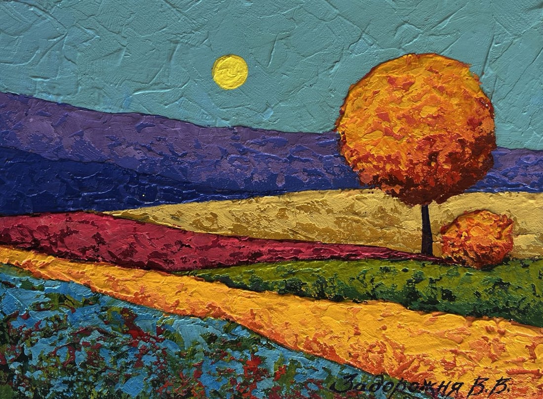 Oil painting Flower fields and orange tree leaves V. Zadorozhnya - 3