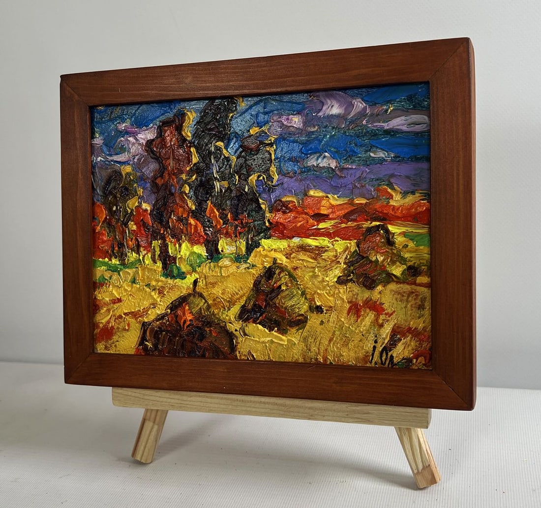 Oil painting The sun sets in the field Alex Kalenyuk - 2