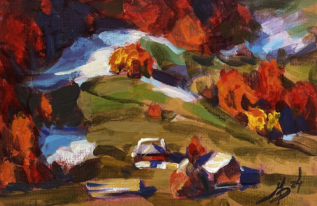 Acrylic painting Autumn colours in the village Mykhailo Patskan - 3