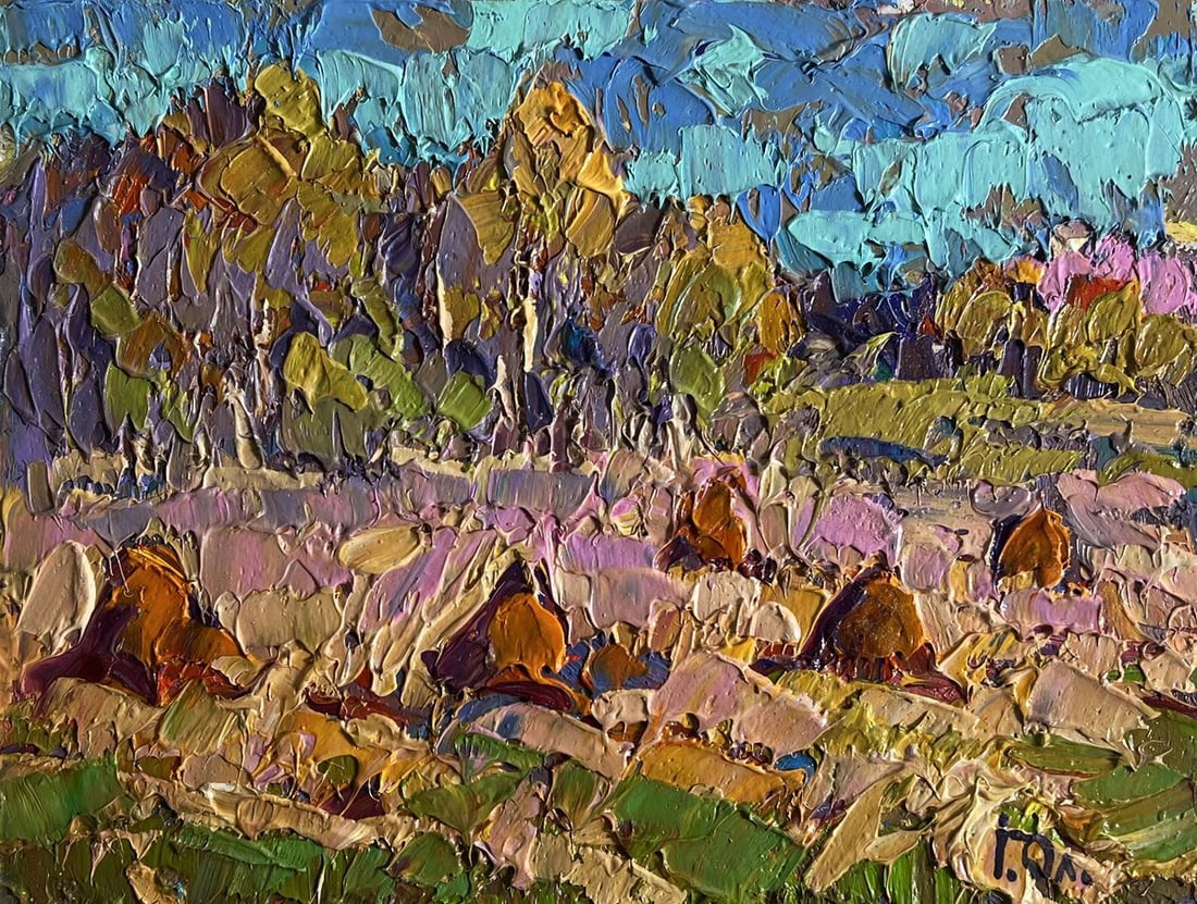 Oil painting Autumn haystacks Alex Kalenyuk - 3