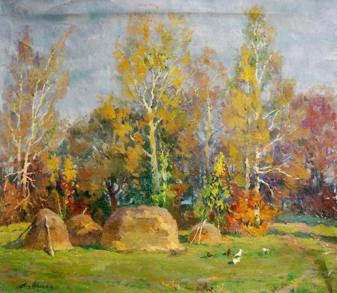 Oil painting Autumn landscape Mynka Alexander Fedorovich: NoVern 894 *** ABOUT THIS PAINTING *** * TITLE: "Autumn landscape" * ARTISTS: Mynka Alexander Fedorovich * SIZE: 60x70 cm/'23.62x27.55 inches' * MEDIUM: oil, canvas * HAND PAINTED: Original painting f