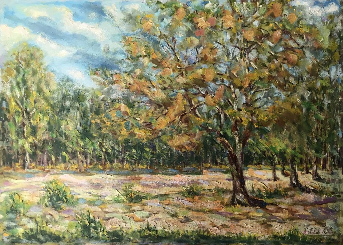 Oil painting Autumn recedes Shapoval Ivan Leontyevich: NoAAA2951"Autumn Retreat" is a captivating oil painting that invites viewers into a serene and enchanting landscape. The artist skillfully captures the essence of the season, portraying a tranquil for