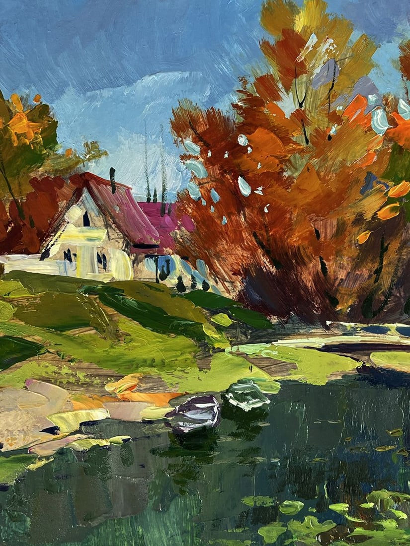 Oil painting A village river with boats Yuriy Suprunchuk - 5