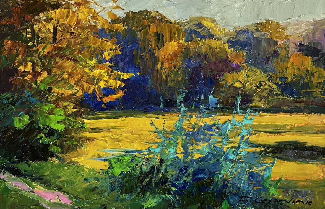 Oil painting Autumn evening river bank Boris Serdyuk - 3