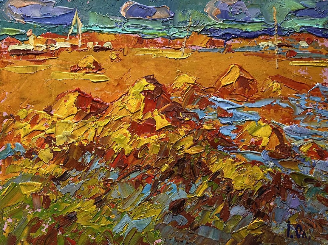 Oil painting Hay harvest in autumn Alex Kalenyuk - 3