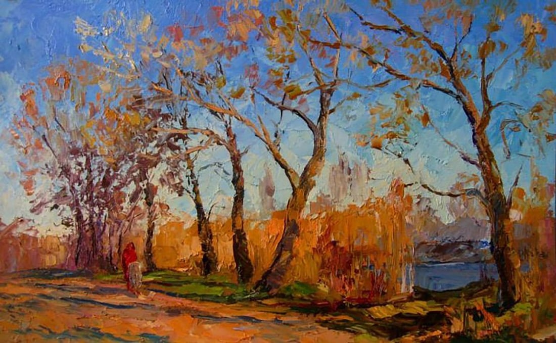 Oil painting On a walk / Serdyuk Boris Petrovich: NoSERB 23 * TITLE: "On a walk" * ARTISTS: Serdyuk Boris Petrovich * SIZE: 80 x 50cm/31,49'x 19,68 inches' * MEDIUM: oil, cardboard * HAND PAINTED: Original painting from our collection * CONDITION: