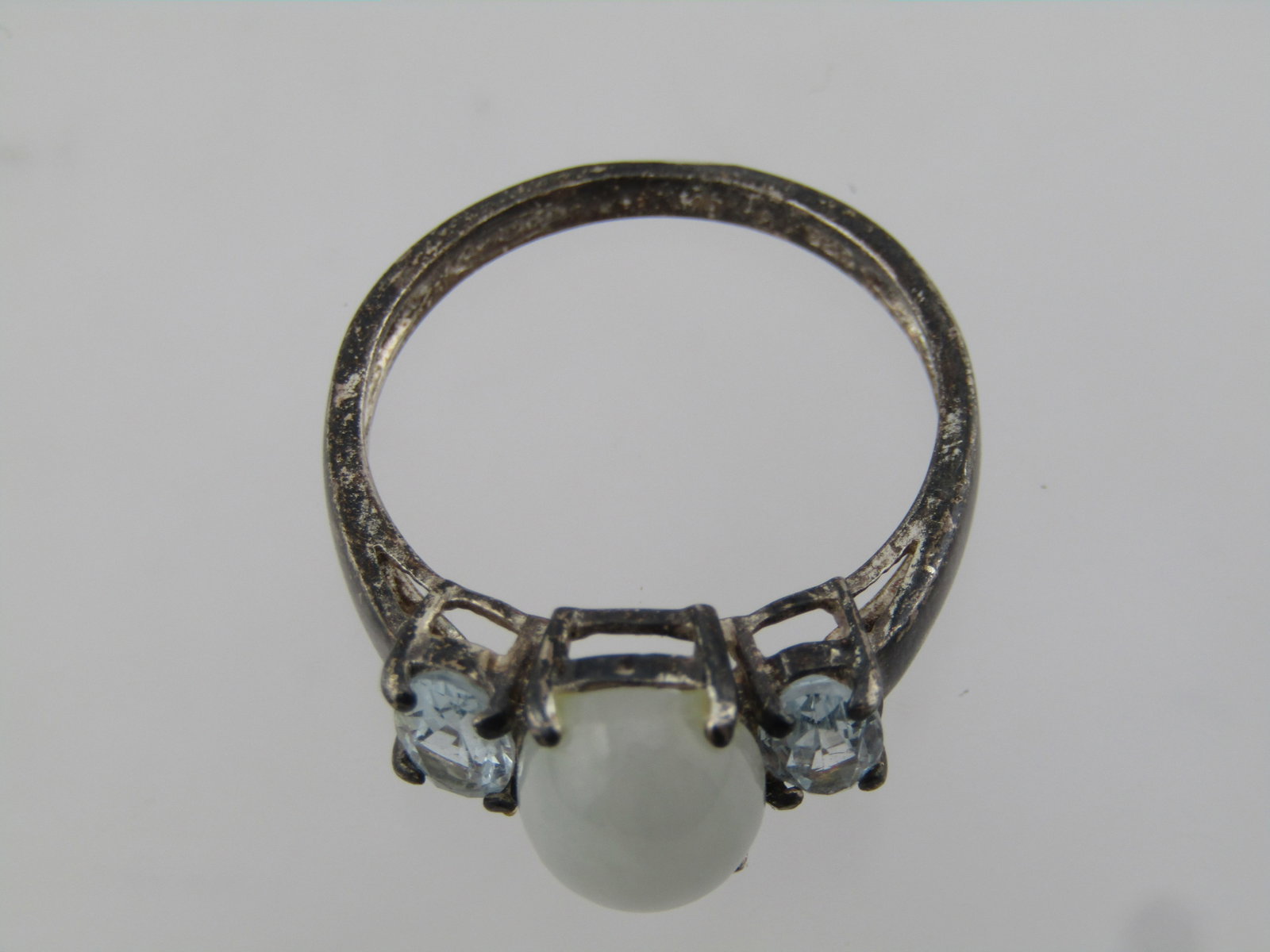 Vintage Sterling Jade and Blue Topaz Ring, Avon, Sz. 925. 1980's - 3