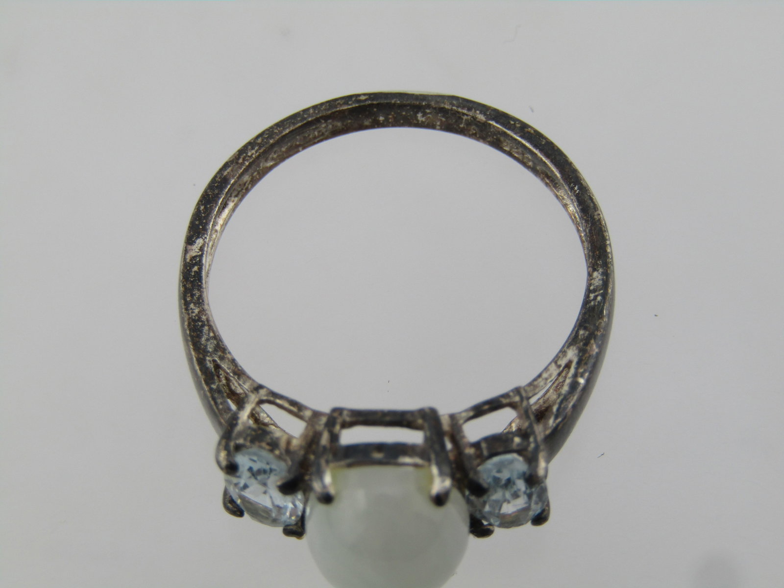 Vintage Sterling Jade and Blue Topaz Ring, Avon, Sz. 925. 1980's - 4