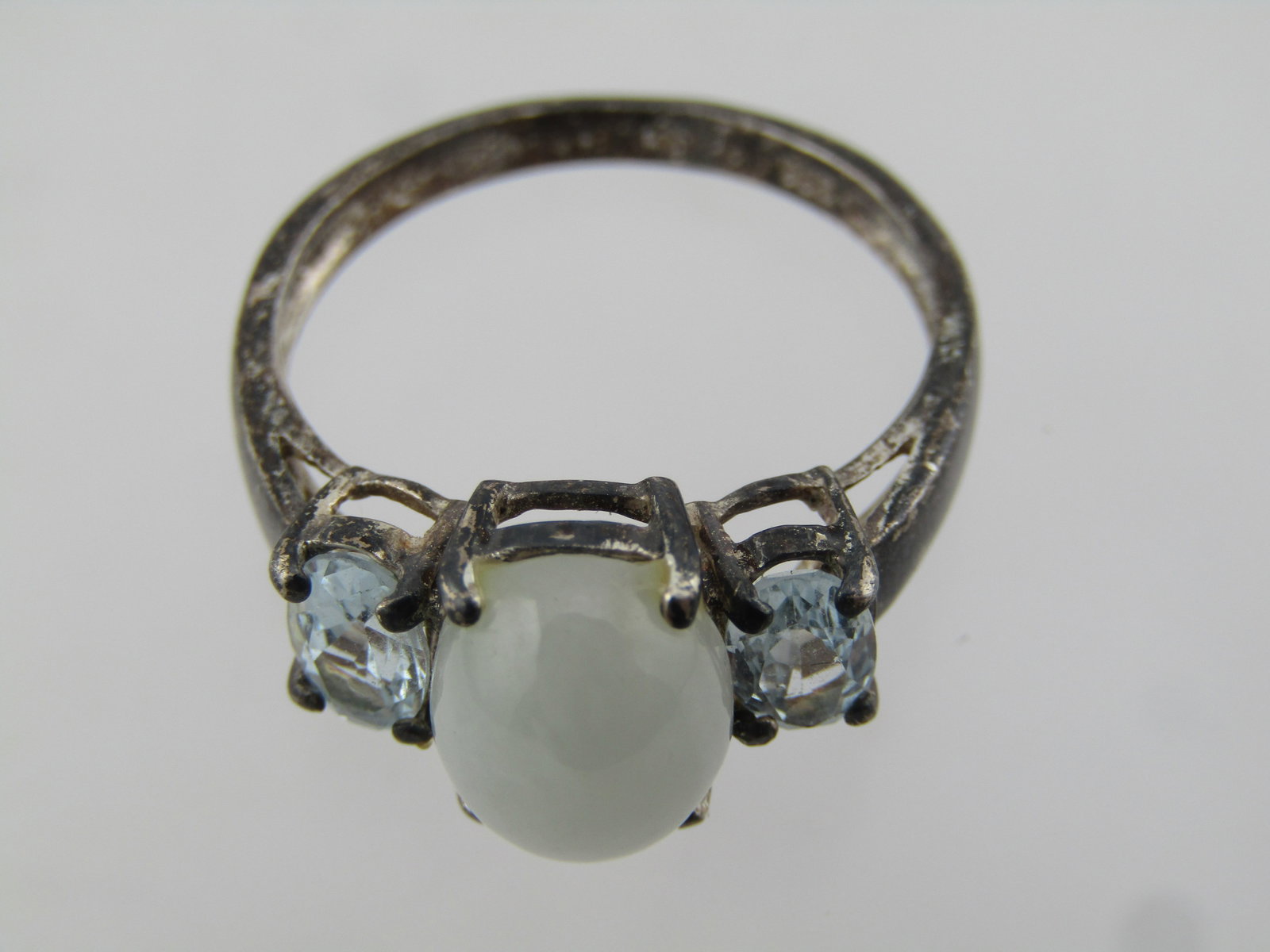 Vintage Sterling Jade and Blue Topaz Ring, Avon, Sz. 925. 1980's - 5