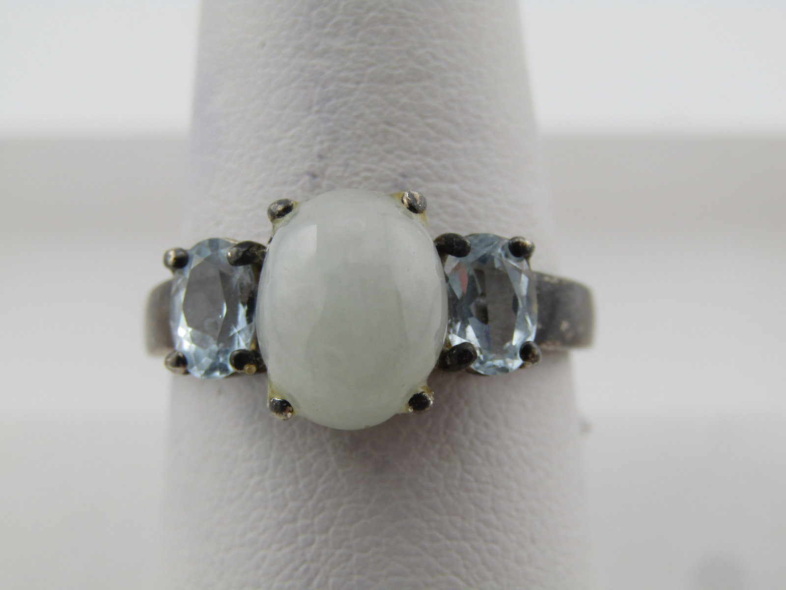 Vintage Sterling Jade and Blue Topaz Ring, Avon, Sz. 925. 1980's - 9