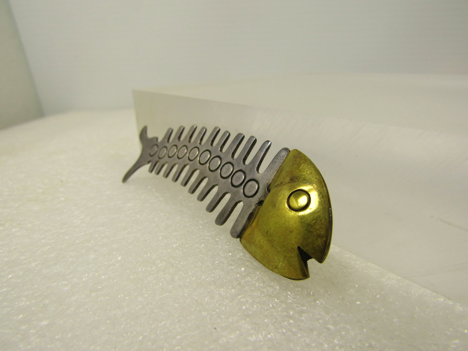 Vintage Sterling and Brass Fish Skeleton Brooch, Mexico, 1960's-1970's, Signed - 5