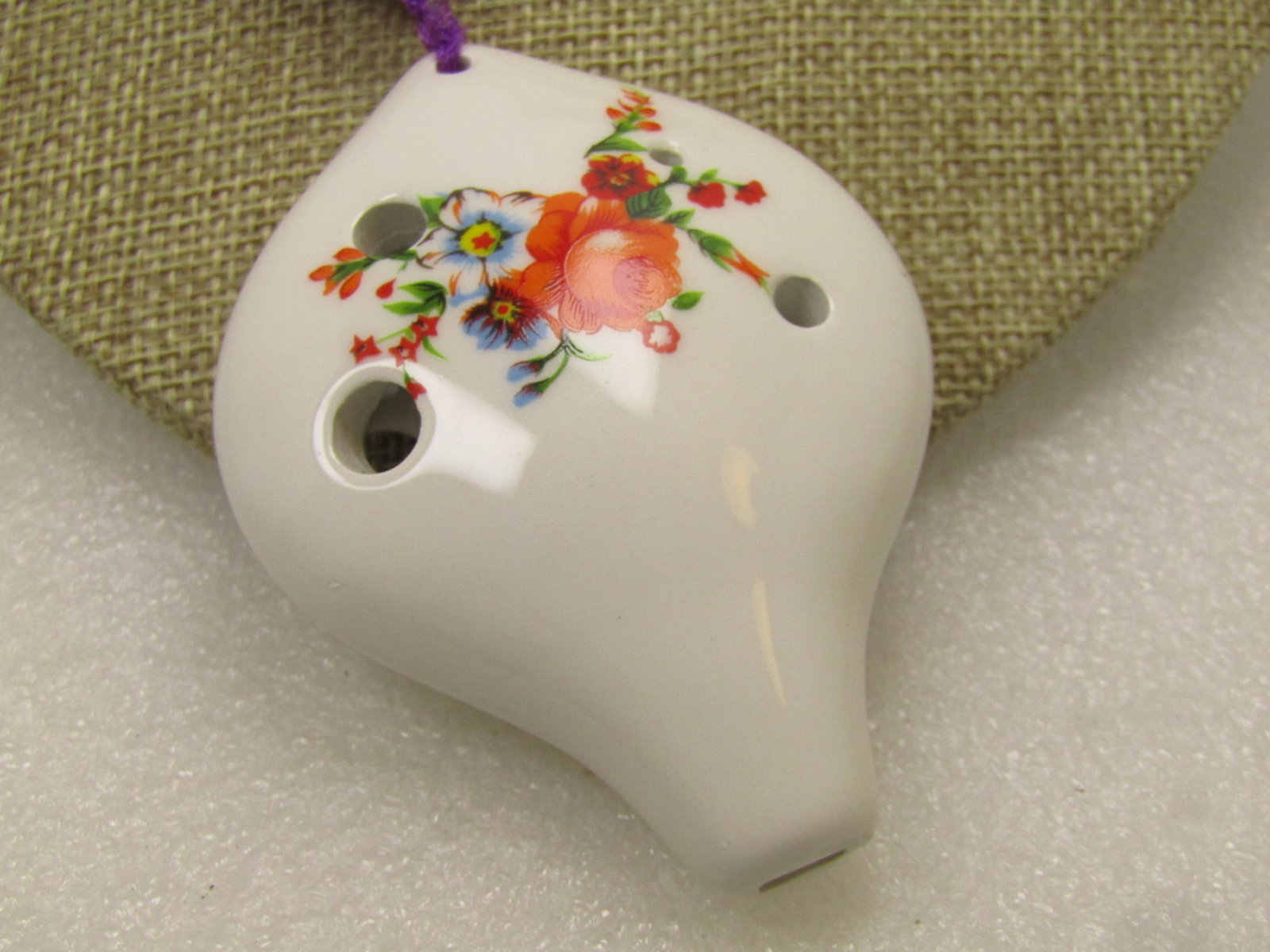 Vintage Handmade Ceramic Ocarina Macrame Necklace, 28", Adjustable Length, 1980's - 3