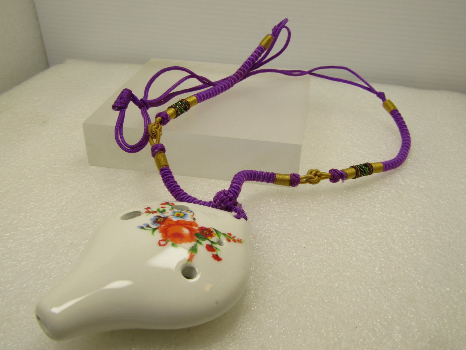 Vintage Handmade Ceramic Ocarina Macrame Necklace, 28", Adjustable Length, 1980's - 7