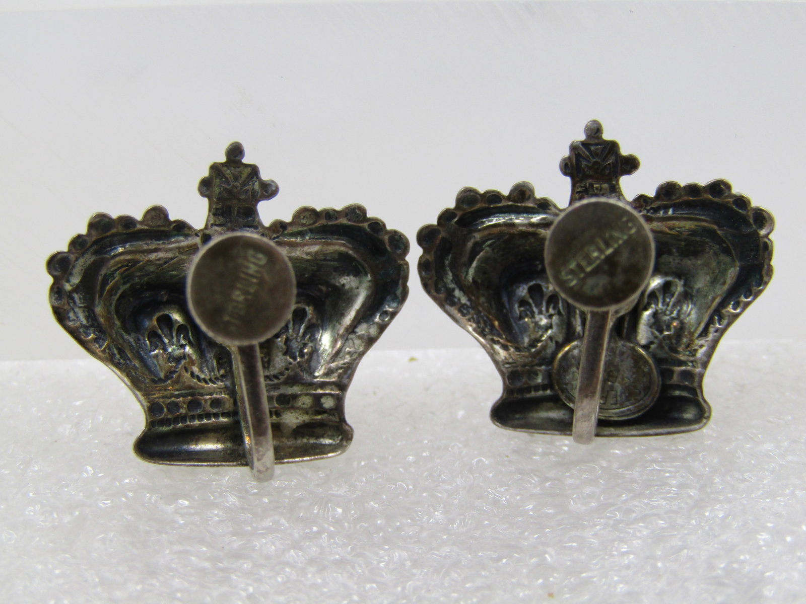 Vintage Sterling Crown Screwback Earrings, 1940's-1950's - 6