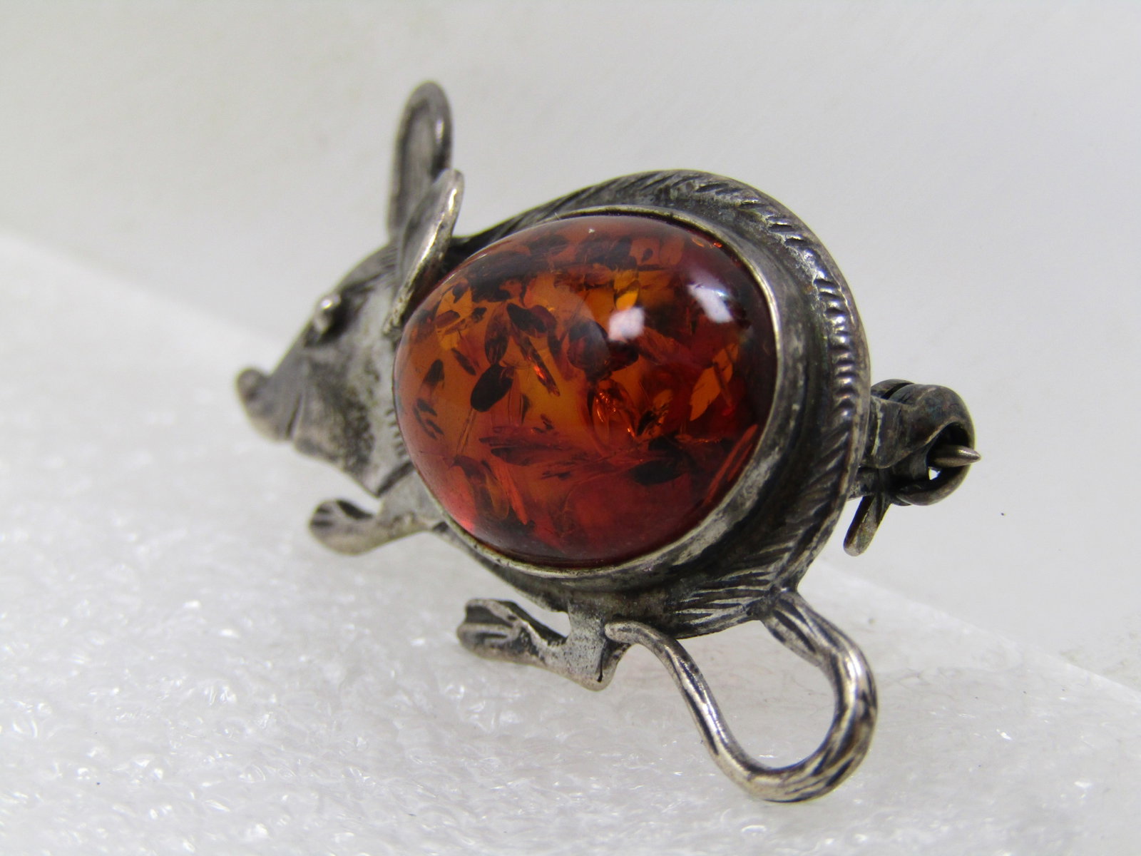 Vintage Sterling Amber Mouse Brooch, Post Mid-Century - 2