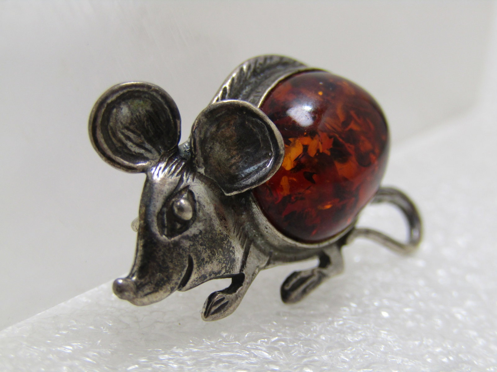 Vintage Sterling Amber Mouse Brooch, Post Mid-Century - 3