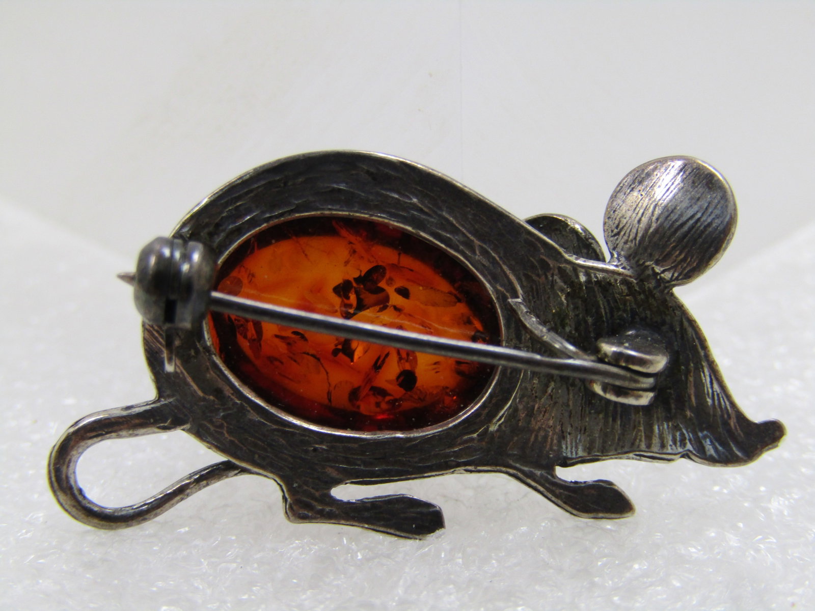 Vintage Sterling Amber Mouse Brooch, Post Mid-Century - 4