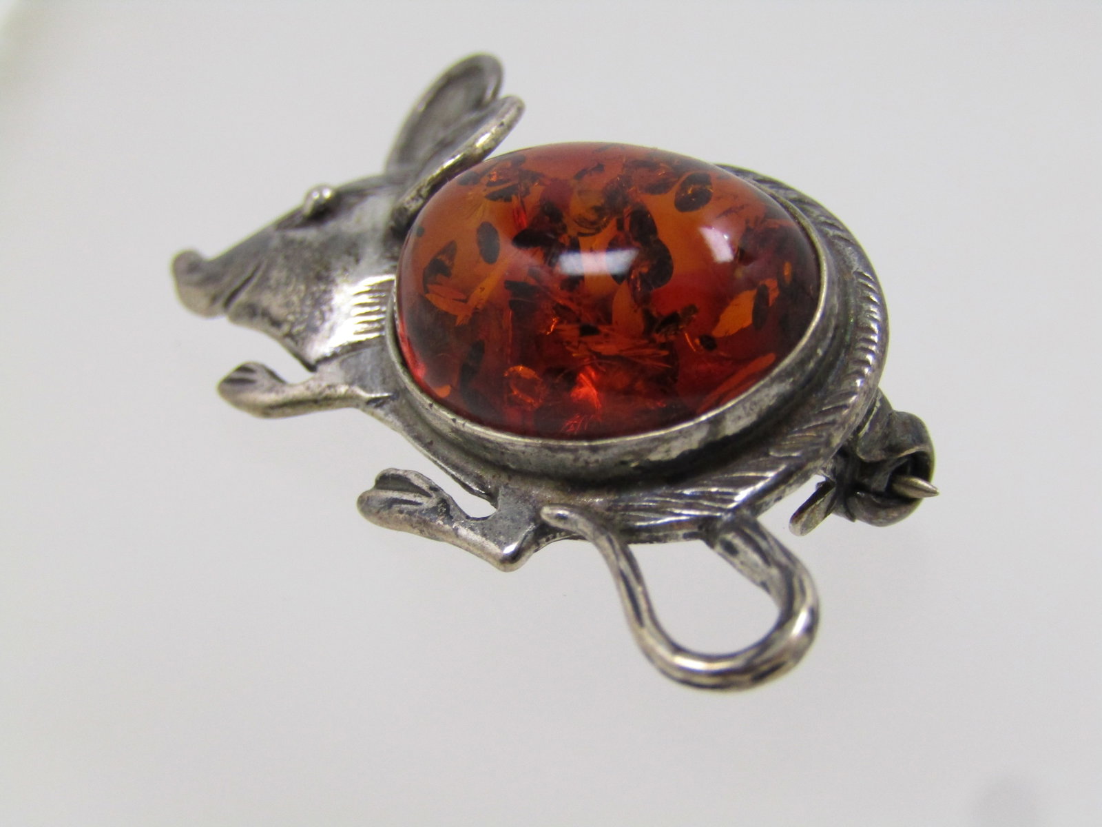 Vintage Sterling Amber Mouse Brooch, Post Mid-Century - 5