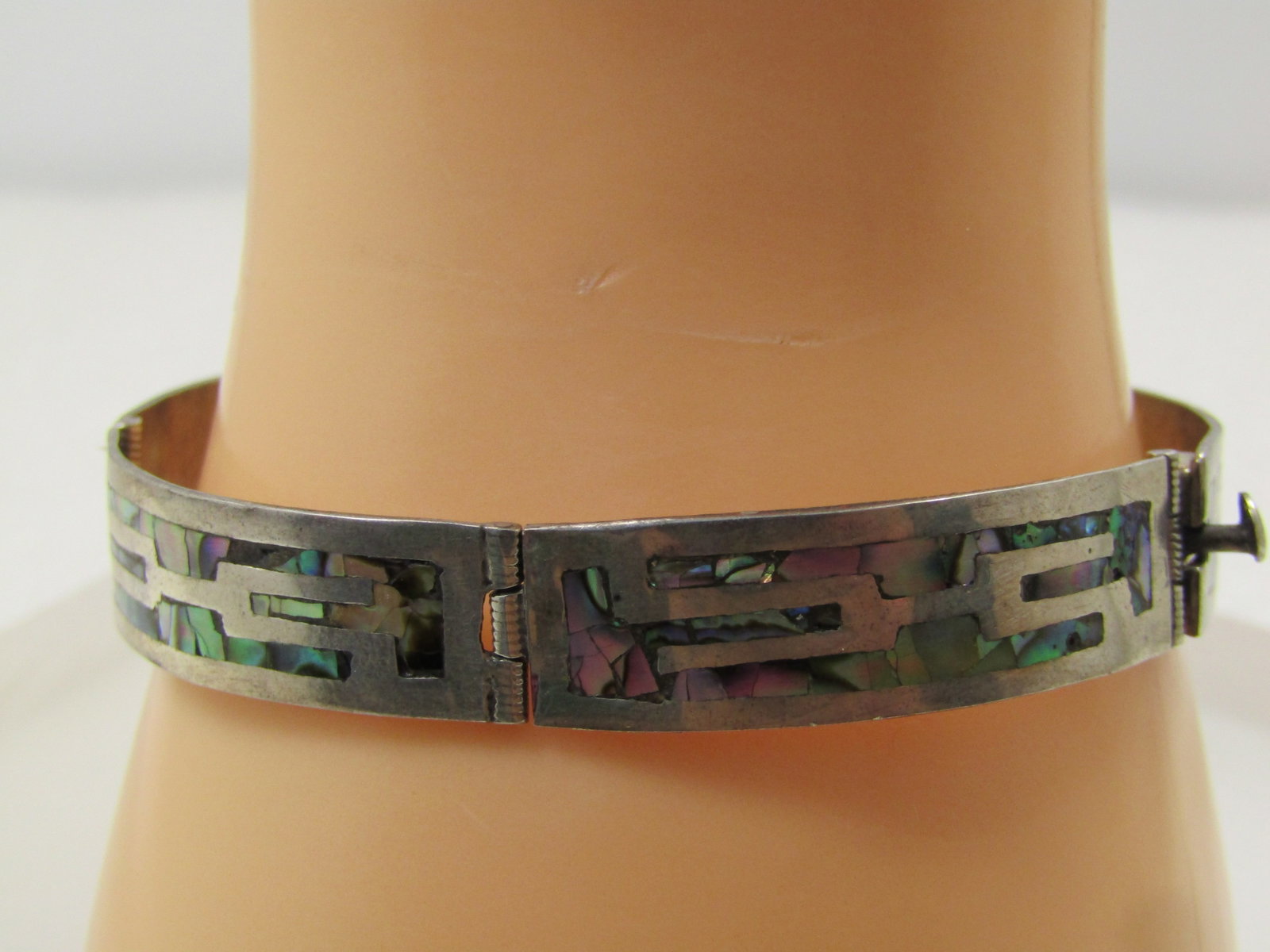 Vintage Sterling Inlaid Abalone Panel Bracelet, Mexico, Taxco, Signed, 1960's-1970's (1 of 6)