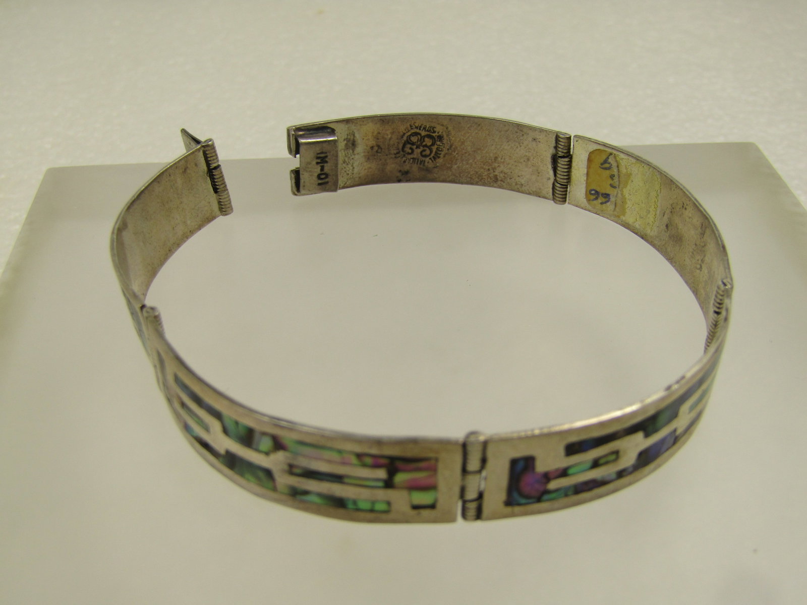 Vintage Sterling Inlaid Abalone Panel Bracelet, Mexico, Taxco, Signed, 1960's-1970's - 4