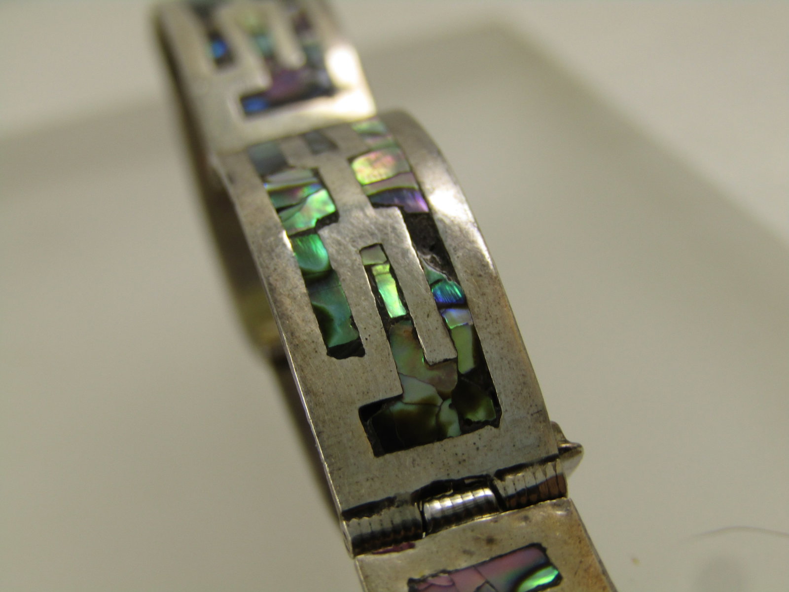 Vintage Sterling Inlaid Abalone Panel Bracelet, Mexico, Taxco, Signed, 1960's-1970's - 6