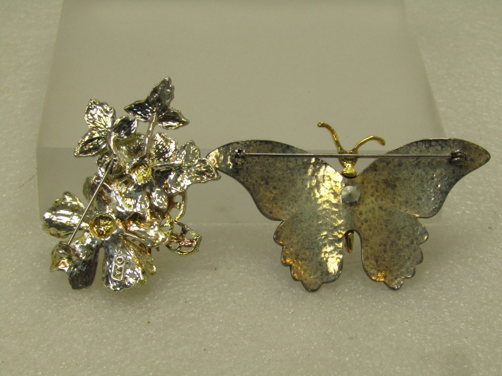 Vintage Butterfly and Floral Brooch Lot, 2 Pc. 1970's-1990's - 3