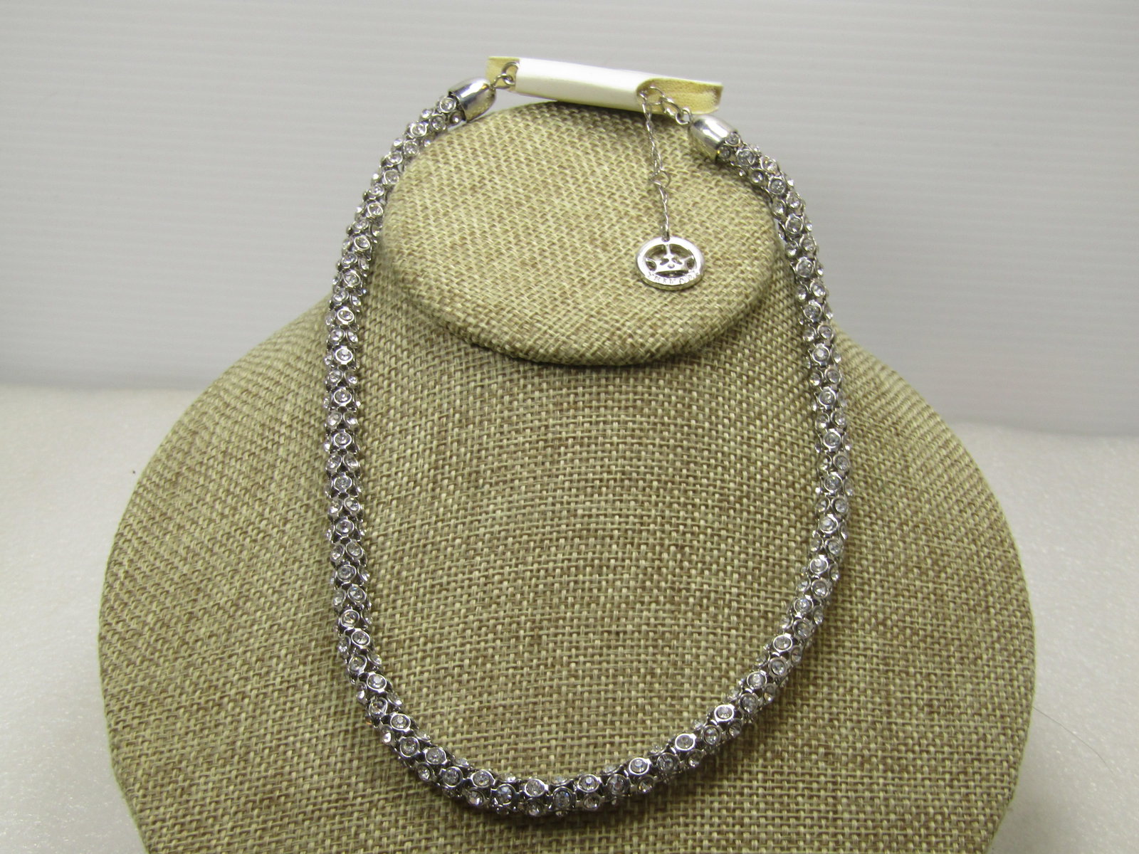 Vintage Crown Trifari Rhinestone Rondelle Necklace 16"-18" Original Tag - 2