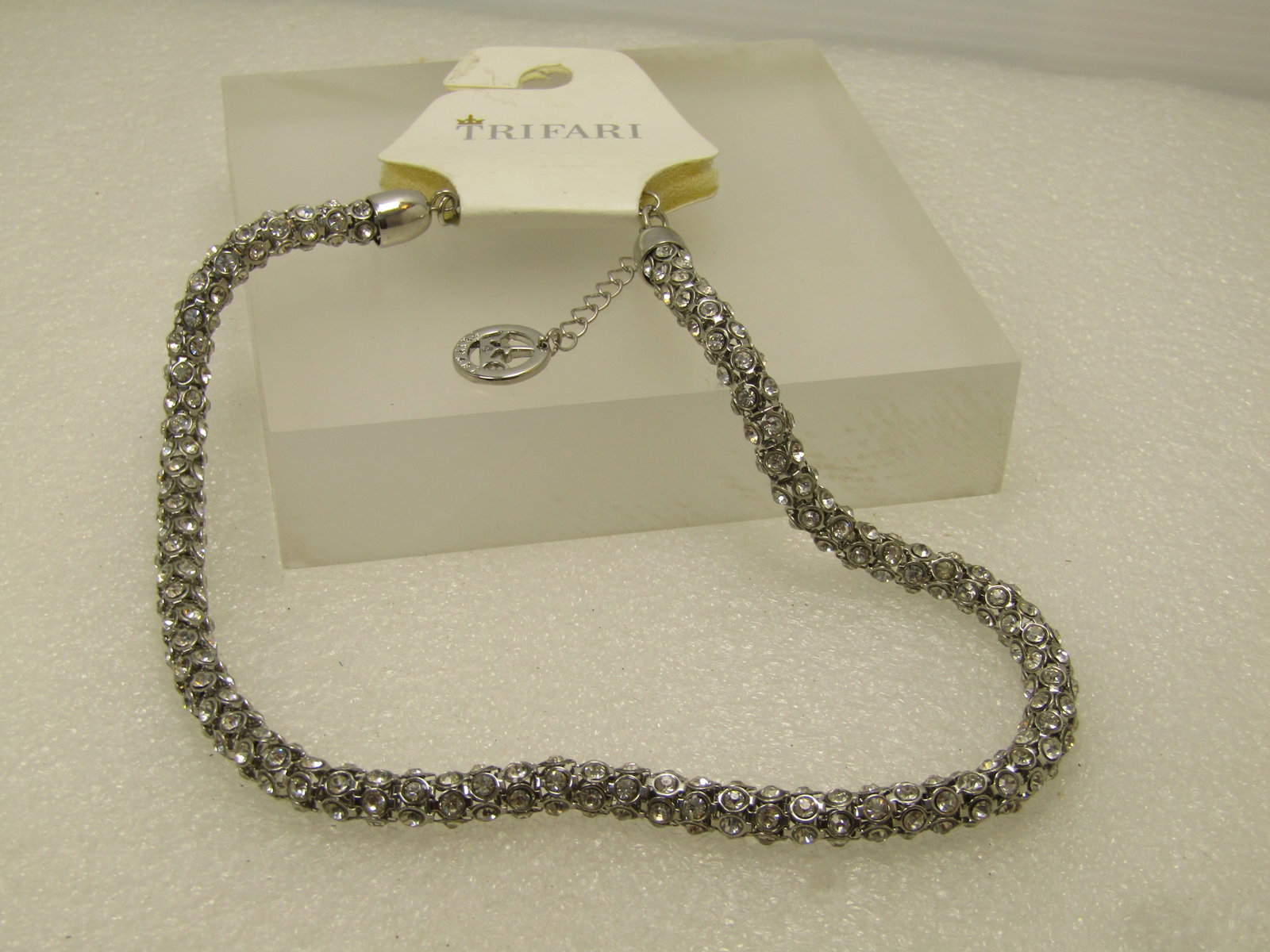 Vintage Crown Trifari Rhinestone Rondelle Necklace 16"-18" Original Tag - 3