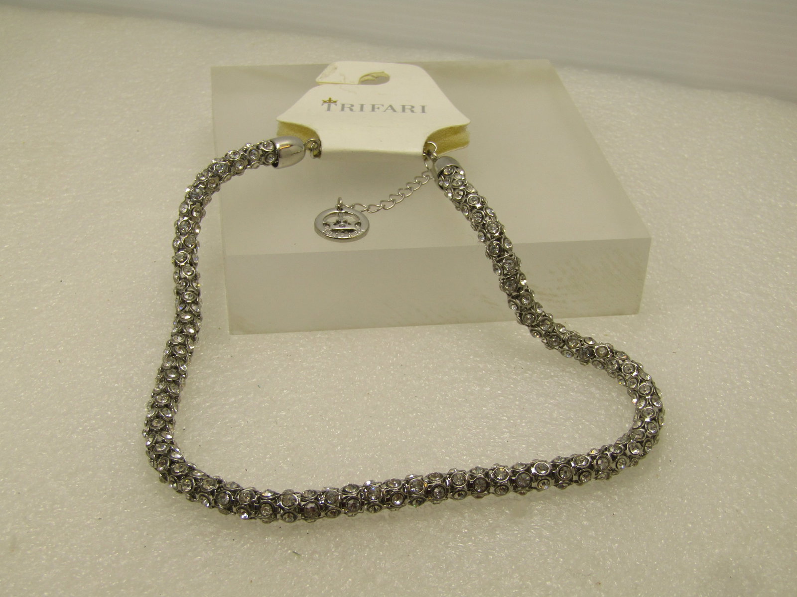 Vintage Crown Trifari Rhinestone Rondelle Necklace 16"-18" Original Tag - 5